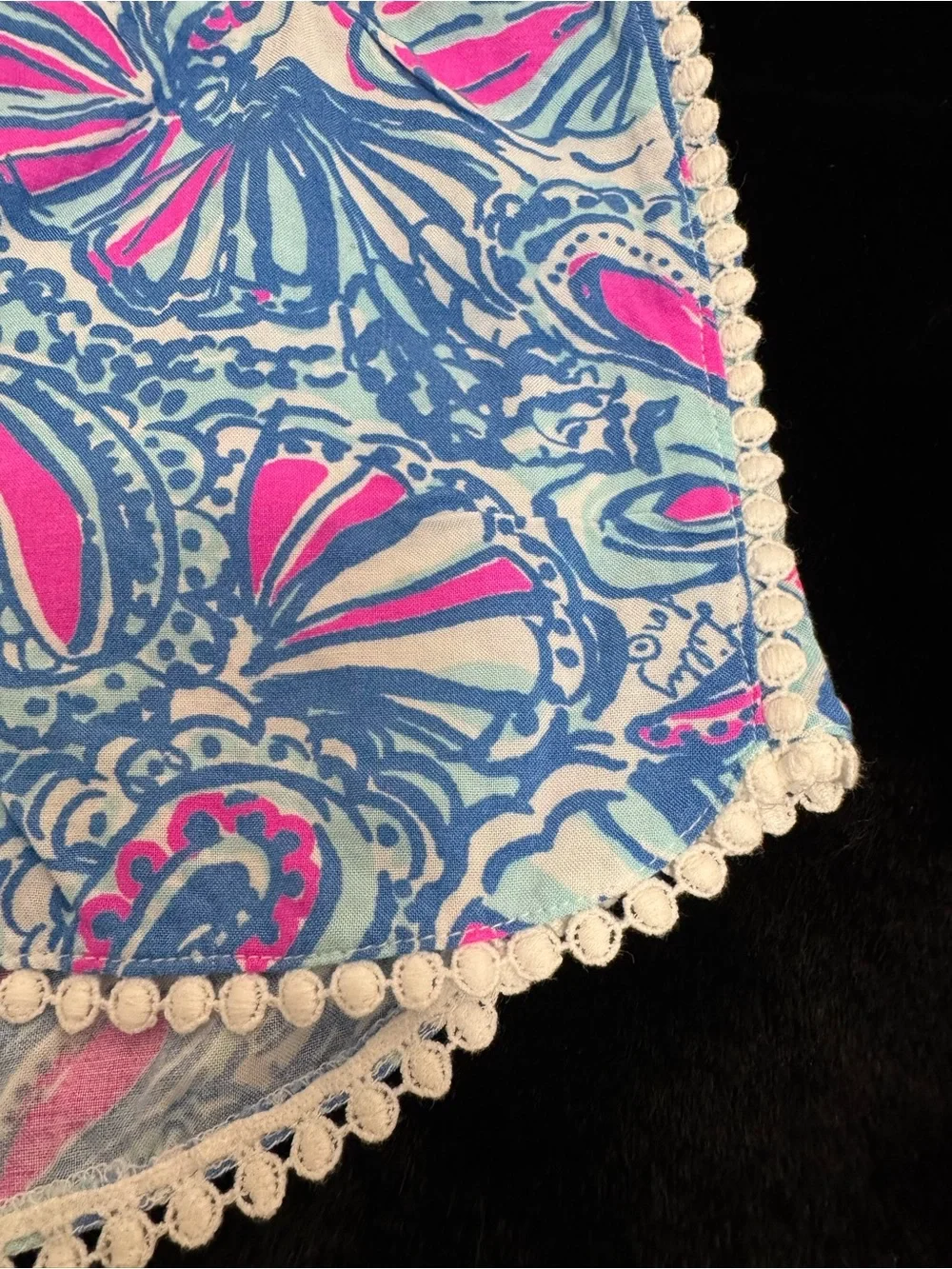 Lilly Pulitzer White Eyelet Tank with Blue & Pink Abstract Athletic Shorts